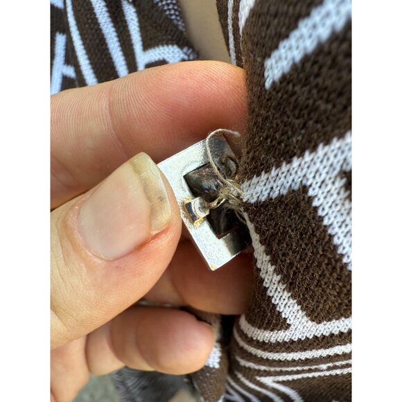 60s 70s Francoise Desarbre Wool Blend Knit Dress Brown Ivory Geometric France - Picture 15 of 16